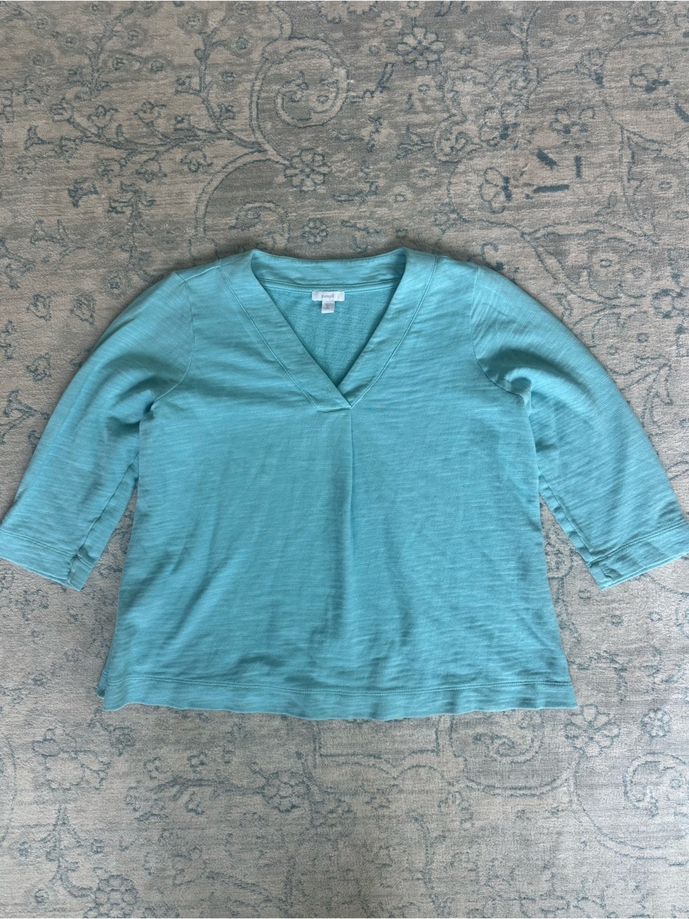 Pure Jill J.Jill Women’s Medium Petite Aqua Blue V-Neck 3/4 Sleeve Cotton Top